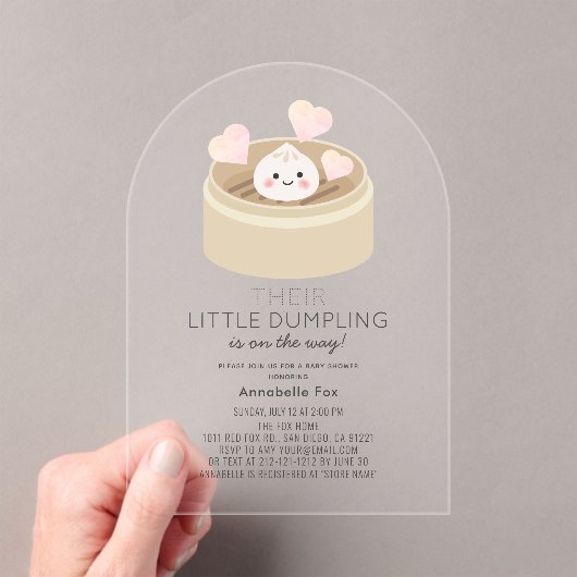 Kleine Dumpling Roze Meisje Baby shower Acryl Uitnodigingen (Insitu (Draagbaar))