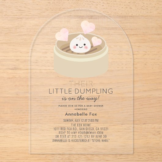 Kleine Dumpling Roze Meisje Baby shower Acryl Uitnodigingen (Voorkant)