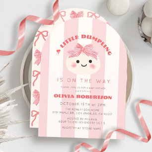 Kleine Dumpling Roze Strik Lint Meisje Baby Shower Kaart