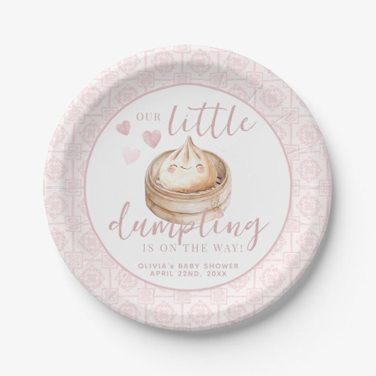Kleine Dumpling Roze Waterverf Baby shower Papieren Bordje (Voorkant)
