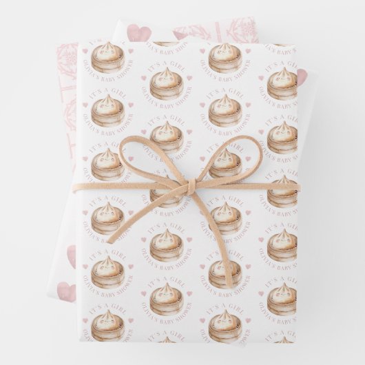 Kleine Dumpling Roze Waterverf Meisje Baby shower Inpakpapier Vel (In situ)