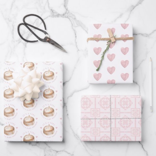 Kleine Dumpling Roze Waterverf Meisje Baby shower Inpakpapier Vel (Voorkant)