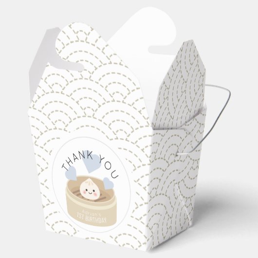 Kleine Dumpling White Blue Boy Verjaardag Bedankdoosjes (Geopend)