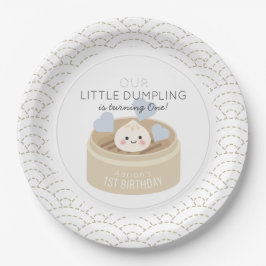 Kleine Dumpling White Blue Boy Verjaardag Papieren Bordje
