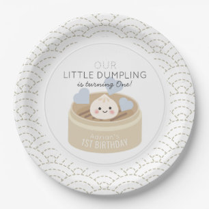 Kleine Dumpling White Blue Boy Verjaardag Papieren Bordje