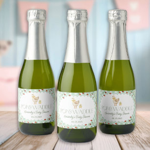 Kleine Dwaze Gans Geslacht Neutrale Baby Shower Sparkling Wijnetiket