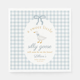 Kleine Dwaze Gans Strik Baby Shower Blauwe Gingham Servet