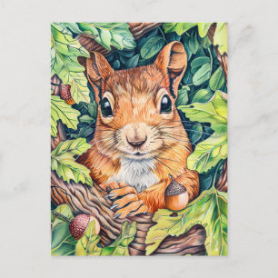Kleine eekhoorn in eikenboom briefkaart