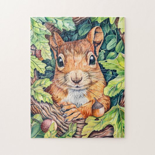 Kleine eekhoorn in eikenboom legpuzzel (Verticaal)
