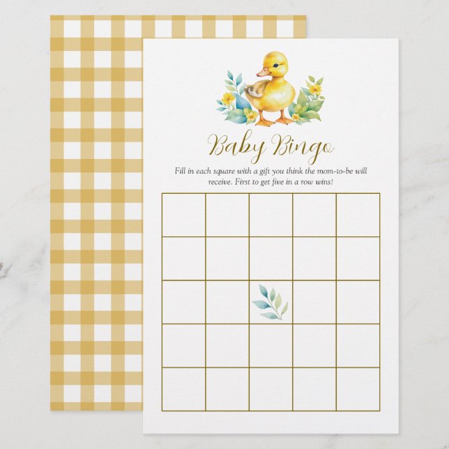 Kleine Eend Baby Shower Bingo Spel (Voorkant / Achterkant)