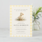 Kleine Eend Geel Gingham Baby Shower Kaart (Staand voorkant)