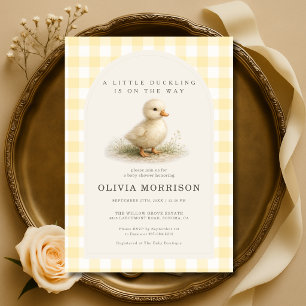 Kleine Eend op Weg Gingham Baby Shower Kaart