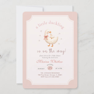 Kleine Eend op Weg Roze Strik Babyshower Kaart