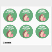 Kleine egel met kerstcadeautjes ronde sticker (Vel)
