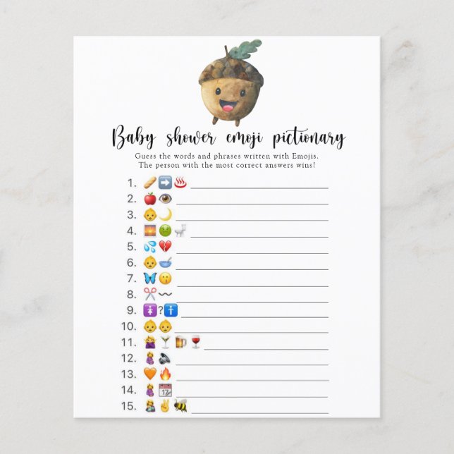 Kleine eikel - baby shower emoji pictionary spel (Voorkant)