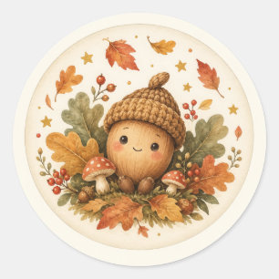 Kleine Eikel Herfst Baby Shower Favor Ronde Sticker