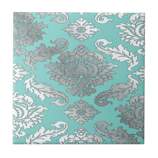 Kleine elegante chique Blauwgroen blauwe Damask Te Tegeltje (Voorkant)
