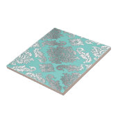 Kleine elegante chique Blauwgroen blauwe Damask Te Tegeltje (Zijkant)