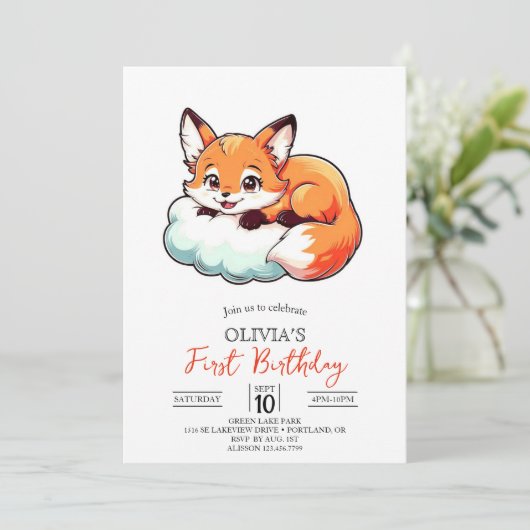 Kleine Elegante Digitale Vos 1e Verjaardag Kaart (Staand voorkant)