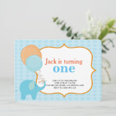Kleine Elephant First Birthday Invitations Kaart (Staand voorkant)