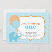 Kleine Elephant First Birthday Invitations Kaart (Voorkant)