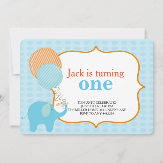 Kleine Elephant First Birthday Invitations Kaart (Voorkant)