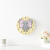 Kleine Elephant Yellow & Grey Personalized Nursery Ronde Klok (Huis)