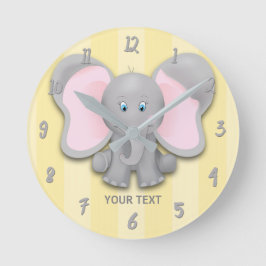 Kleine Elephant Yellow & Grey Personalized Nursery Ronde Klok