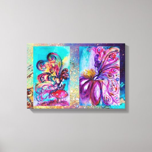 KLEINE ELF EN WHIMSICAL CUTE FAIRY IN PINK EN GOLD CANVAS AFDRUK (Voorkant)