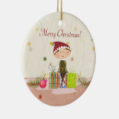 Kleine Elf-Girl- en kerstcadeautjes Keramisch Ornament (Rechts)