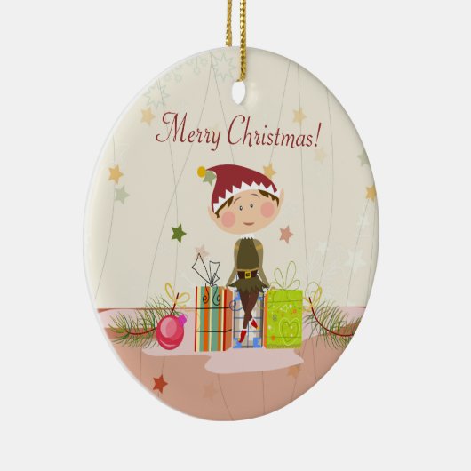 Kleine Elf-Girl- en kerstcadeautjes Keramisch Ornament (Rechts)
