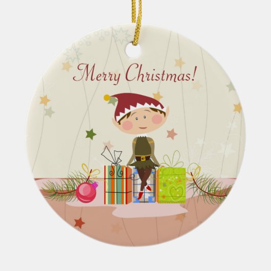 Kleine Elf-Girl- en kerstcadeautjes Keramisch Ornament (Voorkant)