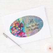 Kleine Elf paddenstoelen sparen het Datummonogram Ovale Sticker (Envelop)