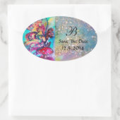 Kleine Elf paddenstoelen sparen het Datummonogram Ovale Sticker (Tas)