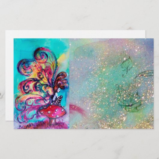 KLEINE ELF VAN MUSHROMEN IN GOUDE BLAUWE SPARKLES BRIEFPAPIER (Voorkant / Achterkant)