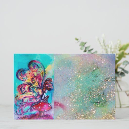 KLEINE ELF VAN MUSHROMEN IN GOUDE BLAUWE SPARKLES BRIEFPAPIER (Staand voorkant)