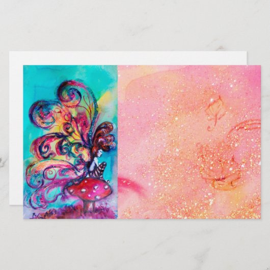 KLEINE ELF VAN MUSHROMEN IN GOUDE PINKSPARKLEN BRIEFPAPIER (Voorkant / Achterkant)