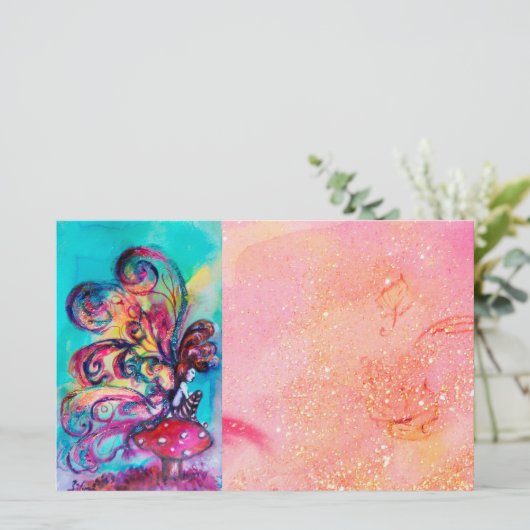 KLEINE ELF VAN MUSHROMEN IN GOUDE PINKSPARKLEN BRIEFPAPIER (Staand voorkant)