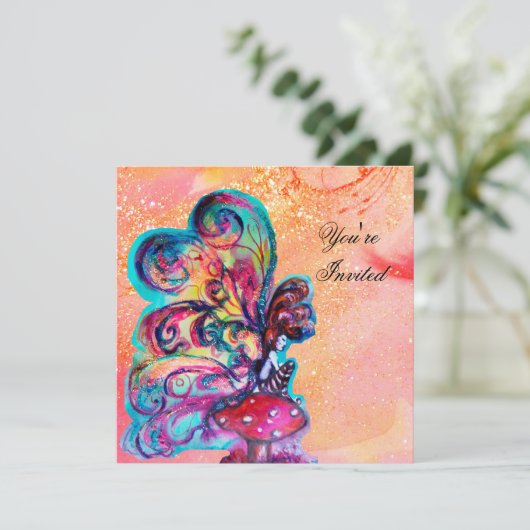 KLEINE ELF VAN MUSHROMEN, roze geel goud met vonke Kaart (Staand voorkant)