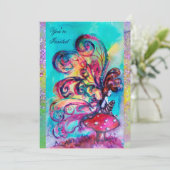 KLEINE ELF VAN MUSHROOMEN, paarse gele blauwe glan Kaart (Staand voorkant)