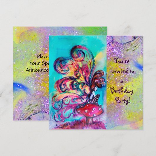 KLEINE ELF VAN MUSHROOMEN, paarse gele blauwe glan Kaart (Voorkant / Achterkant)