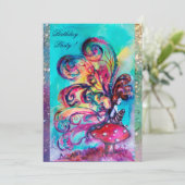 KLEINE ELF VAN MUSHROOMEN, roze gele blauwe glans Aankondiging (Staand voorkant)