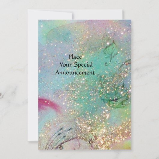 KLEINE ELF VAN MUSHROOMEN, roze gele blauwe glans Aankondiging (Achterkant)