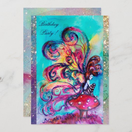 KLEINE ELF VAN MUSHROOMEN, roze gele blauwe glans Aankondiging (Voorkant / Achterkant)