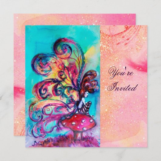 KLEINE ELF VAN MUSHROOMEN, roze gele blauwe glans Kaart (Voorkant / Achterkant)