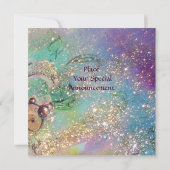 KLEINE ELF VAN MUSHROOMEN, roze gele blauwe glans Kaart (Achterkant)