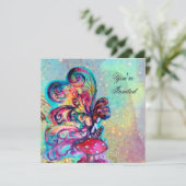 KLEINE ELF VAN MUSHROOMEN, roze gele blauwe glans Kaart (Staand voorkant)