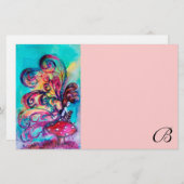 KLEINE ELF VAN MUSHROOMS MONOGRAM, Roze Briefpapier (Voorkant / Achterkant)