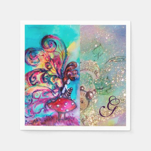 KLEINE ELF VAN MUSHROOMS MONOGRAM SERVETTEN (Voorkant)