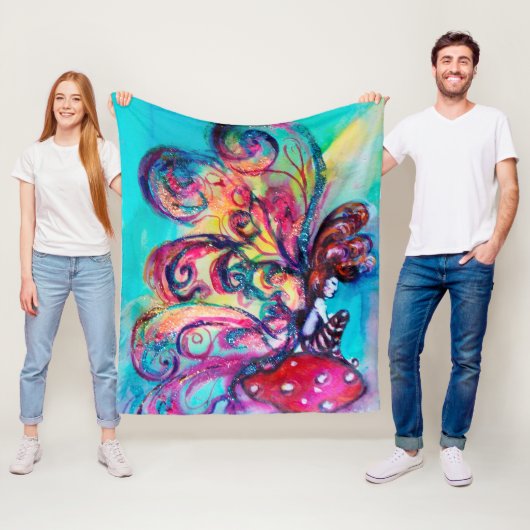 KLEINE ELF VAN MUSHROOMS Pink Blue Fantasy Fleece Deken (In situ)